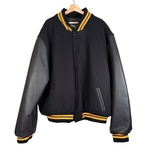 NEW Rennoc Classic Mens 3XL Black Leather Sleeve Varsity Letterman Jacket Gold